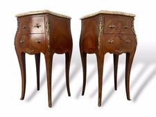 French Marquetry Bedside Tables Louis XVI Cabinets With Marble Tops