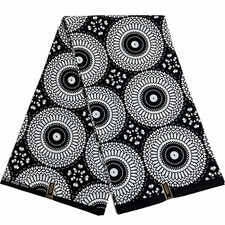 African Fabric Wax Print 100% Cotton Ankara 6 Yards Black White Sewing Material