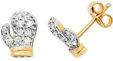9ct gold earring boxing glove cubic zirconia mens single stud yellow gold new