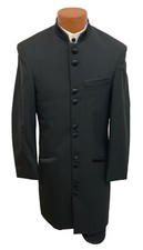Men's Long Black Tuxedo Jacket Frock Coat with Satin Mandarin Nehru Collar 39R