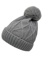 New Women Ladies Winter Bobble Pom Pom Men Beanie Hat Ski Cable Knitted Hat UK