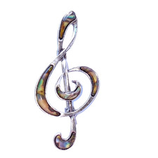 Music Brooch & Gift Bag UK - Abalone Style Pendant Loop Silver Tone Treble Clef