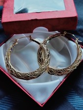 large Hexagon GOLD  CREOLE HOOP EARRINGS giant BIG HOOPS retro 476