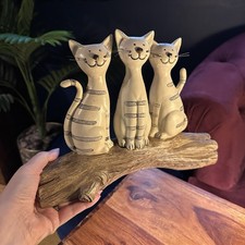 Vintage Style 3 Cats On Log