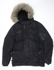 Toboggan Men's Black M Hooded Down Parka Coat with Faux Fur Trim