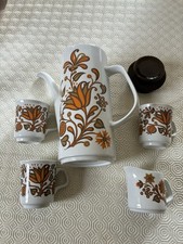 J&G Meakin Pottery - Lotus Coffee Pot/Jug/3 Coffee Cups + 2 Cups With Small Chip
