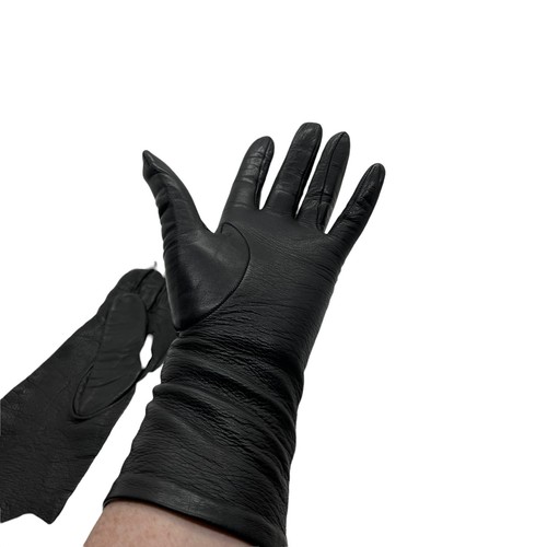 Black leather gloves - leather, women's