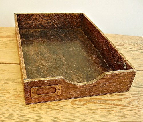Old oak desktop filing tray - desktop,