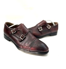 MAGNANNI MENS BURGUNDY DOUBLE MONK STRAP LEATHER PRELOVED SHOES UK 7