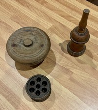 Vintage Wooden Items Soap Dish, Talc Dispenser, Flower Frog. Retro Collectibles