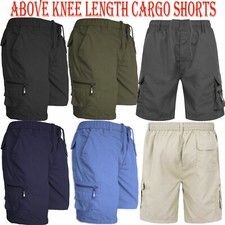 Mens Cargo Shorts Combat Multi Pocket Elasticated Waist Plain Lightweight Shorts