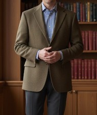 MAGEE GREEN/ BROWN WINDOWPANE HERRINGBONE TWEED HACKING JACKET SIZE 44R VGC