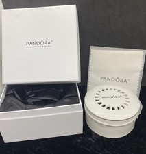 PANDORA Limited Edition White Porcelain Silver Trimmed Round Jewelry Box 4”