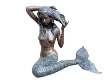 Bronze mermaid Fountain aged patina life size statue Pond water feature Figure