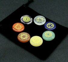  7 Chakra Palm Stones Set Reiki Chakra Crystal Set Healing & Black Velvet Pouch 