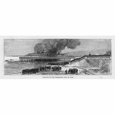NICE Burning of the Promenade Pier - Antique Print 1883
