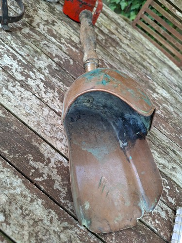 Vintage copper coal scoop - coal,