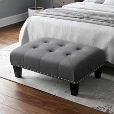 Small Linen Footrest Wood Legs