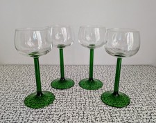 60s 70s Vintage Retro Kitsch Luminarc France 4 Green Stem Wine Hock Glasses MCM