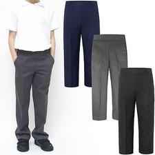 KIDS BOYS PULL UP TROUSERS CHILDREN SCHOOL UNIFORM HALF ELASTICATED TEFLON PANTS