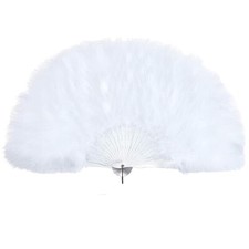 WHITE 20s FEATHER FAN Hand Held Ladies Halloween Fancy Dress Costume Flapper