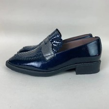 Wonders Shoes 36 3 Blue Grey Sheen Leather Embossed Snake Skin Loafers Womens