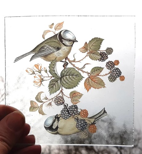 Stained glass blue - tits, bird