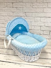 3 Piece bedding set Wicker Moses Basket baby Nursery - Blue Dimple
