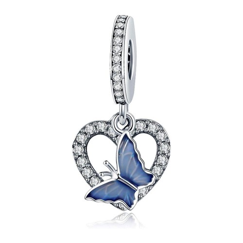 Blue butterfly heart pendant - blue,