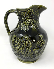 Arthur Wood England - Willie Brewed A Peck O Malt Olive Glaze Ceramic Jug c.1920