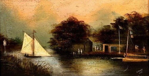 Antique norfolk broads oil - antique,