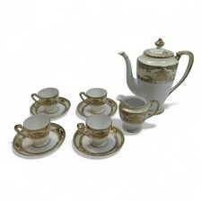 Vintage Noritake Coffee Set Porcelain Gold / White Pot  Jug  4x Cups & Saucers  