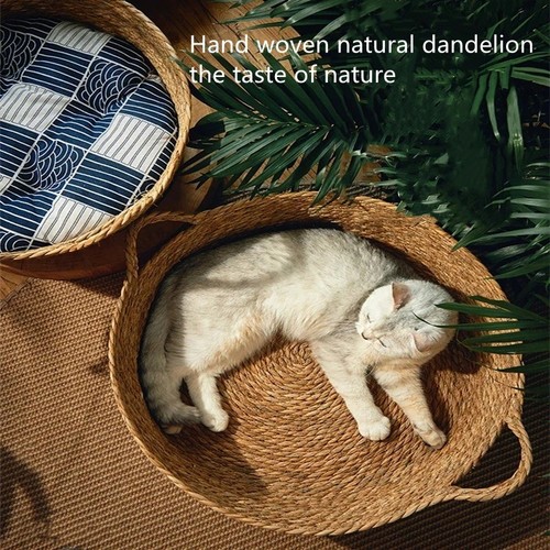 Handwoven rattan cat bed - cat, pet