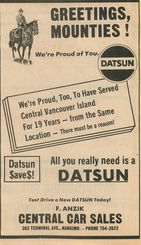 Newspaper print rcmp datsun - newspaper, ad