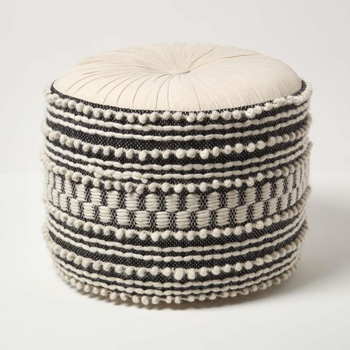 White black macrame pouffe - white,
