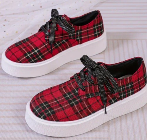 British lace plaid shoes - lace, up