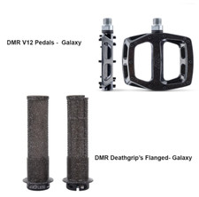 DMR V12 Platform Pedals & DMR Deathgrips MTB Downhill BMX - Galaxy Bundle
