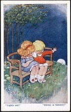 "LIGHT'S OUT!" Vintage Art Postcard by Hilda Cowham. Free UK Postage