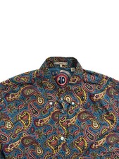 Pretty Green Men’s Teal Slim Fit Long Sleeve Paisley Shirt - Size Large