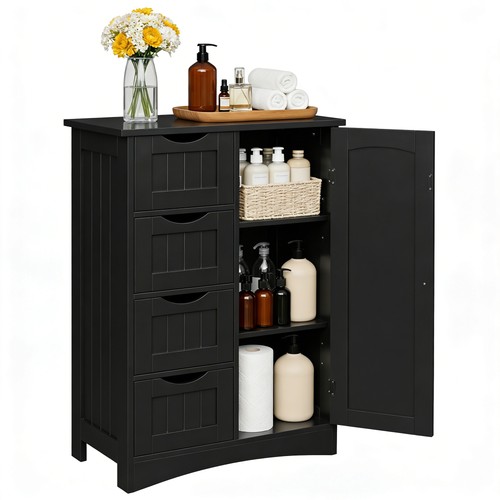 Black bathroom linen cabinet - bathroom,