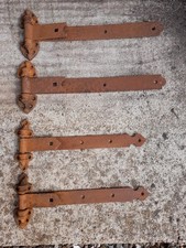 BARN DOOR HINGES 4 ANTIQUE IRON BARN/GATE HINGES + DECORATIVE CUPS 16" & 14"