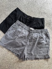 Womens NEXT Shorts X 2 Pairs, Size 20, Linen Blend, Black, Grey, Drawstring (S6)
