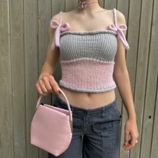 Vintage 00s Y2k Baby Pink Real Leather Mini Handbag