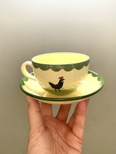 German Zeller Keramick Hand Painted tea coffee Cup & Saucer Chicken Rooster hen