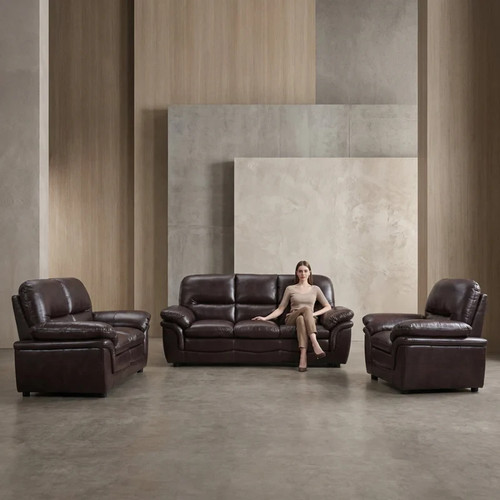 Large dark brown leather suite