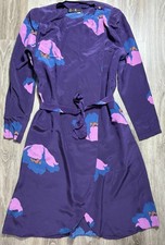 VTG 80s Saint Romei Dress Womens Purple Floral Silk Shoulder Pad Blouson Midi 10