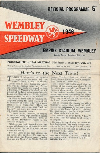 Speedway programme wembley v - programme,