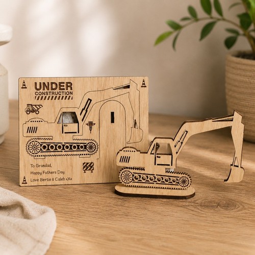 Personalised excavator wooden - personalised,
