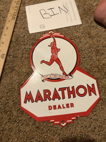Porcelain marathon dealer sign - marathon,