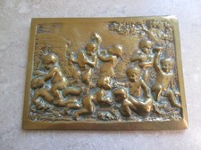 ANTIQUE  HEAVY  BRONZE  WALL PLAQUE ~ CHERUBS / PUTTI  - BACCHANALIAN    19thC.